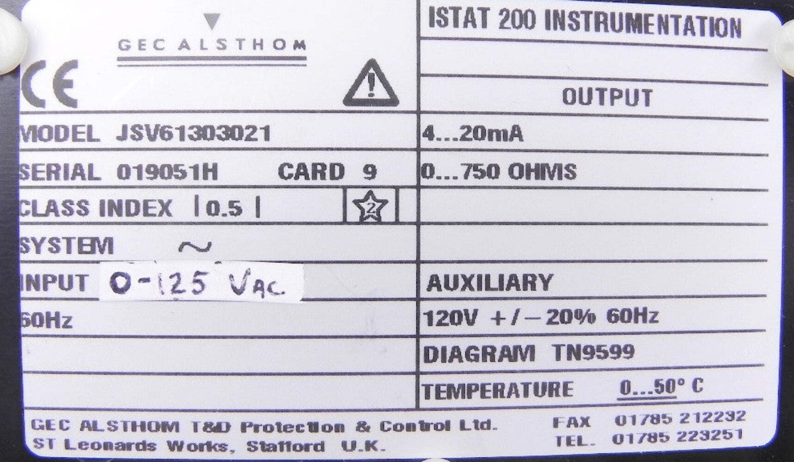 Gec Alsthom Istat 200 Voltage Module JSV61303021