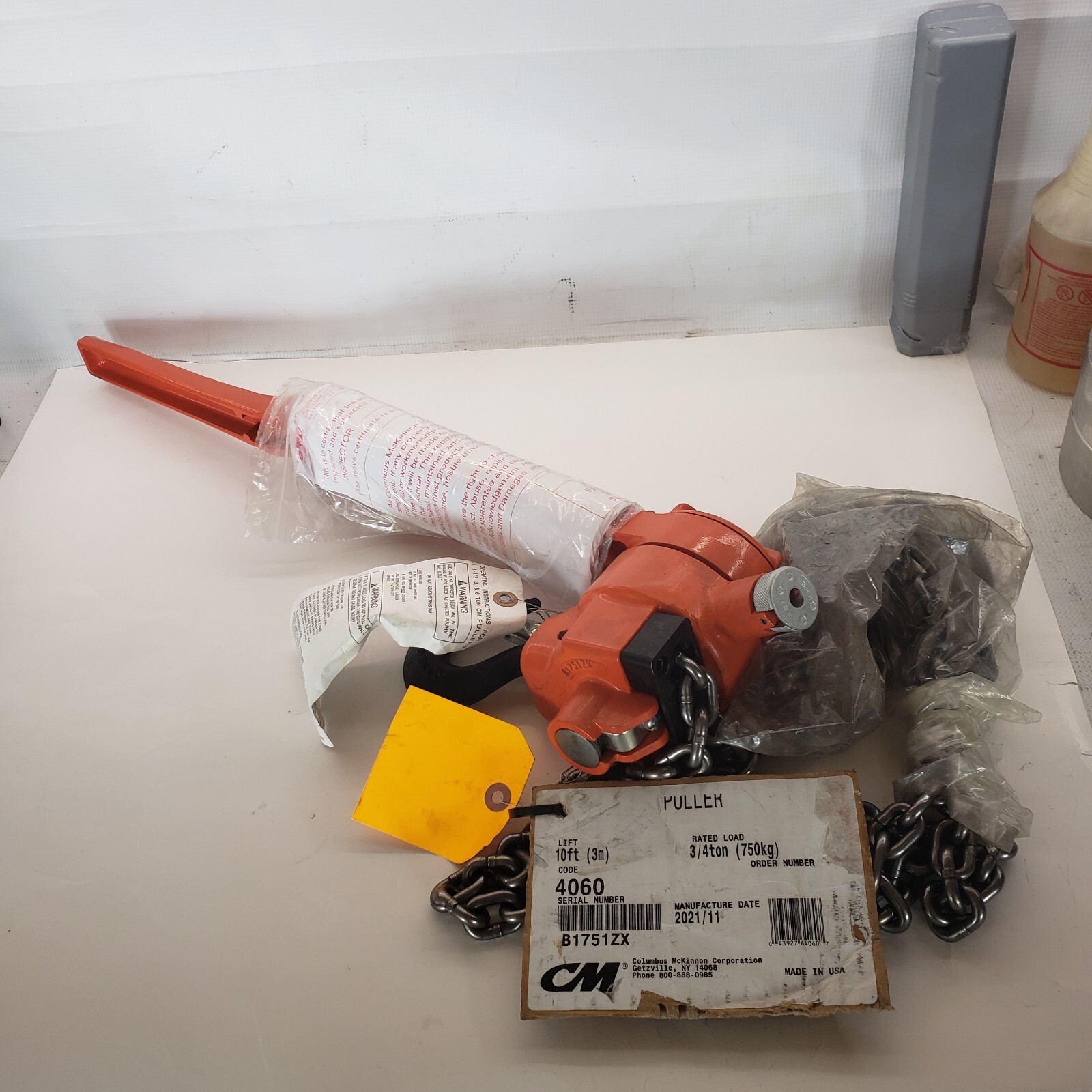 CM 4060 Manual Lever Hoist: 1,500 lb Limit, 58 lb Pull to Lift Load, 1 Chain