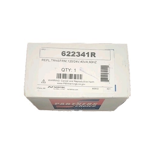 New Open Box NORDYNE/PARTNERS CHOICE 622341R REPL, TRNSFRM, 120/24V, 40VA, 60HZ