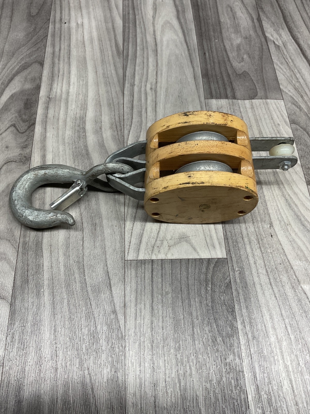 Campbell 3002 A F 4” Double Wood Shell Block / Loose Hook 1/2” Rope #4010X118SI