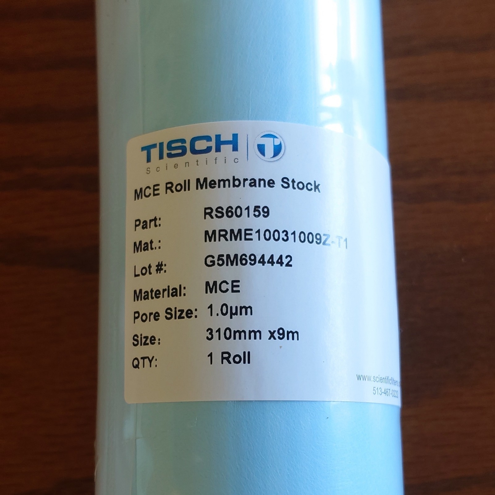 Hydrophilic MCE Membrane Filter Roll Stock, 1.0 µm, PET-Supported, 310 mm × 9 m