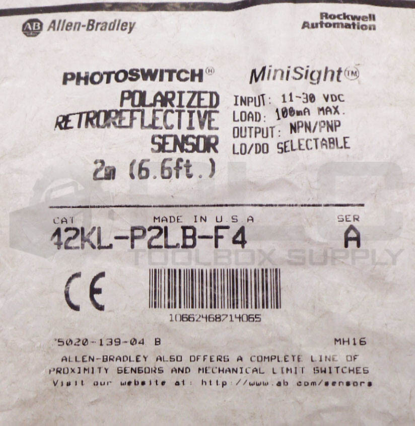 NEW ALLEN BRADLEY 42KL-P2LB-F4/A POLARIZED RETROREFLECTIVE SENSOR