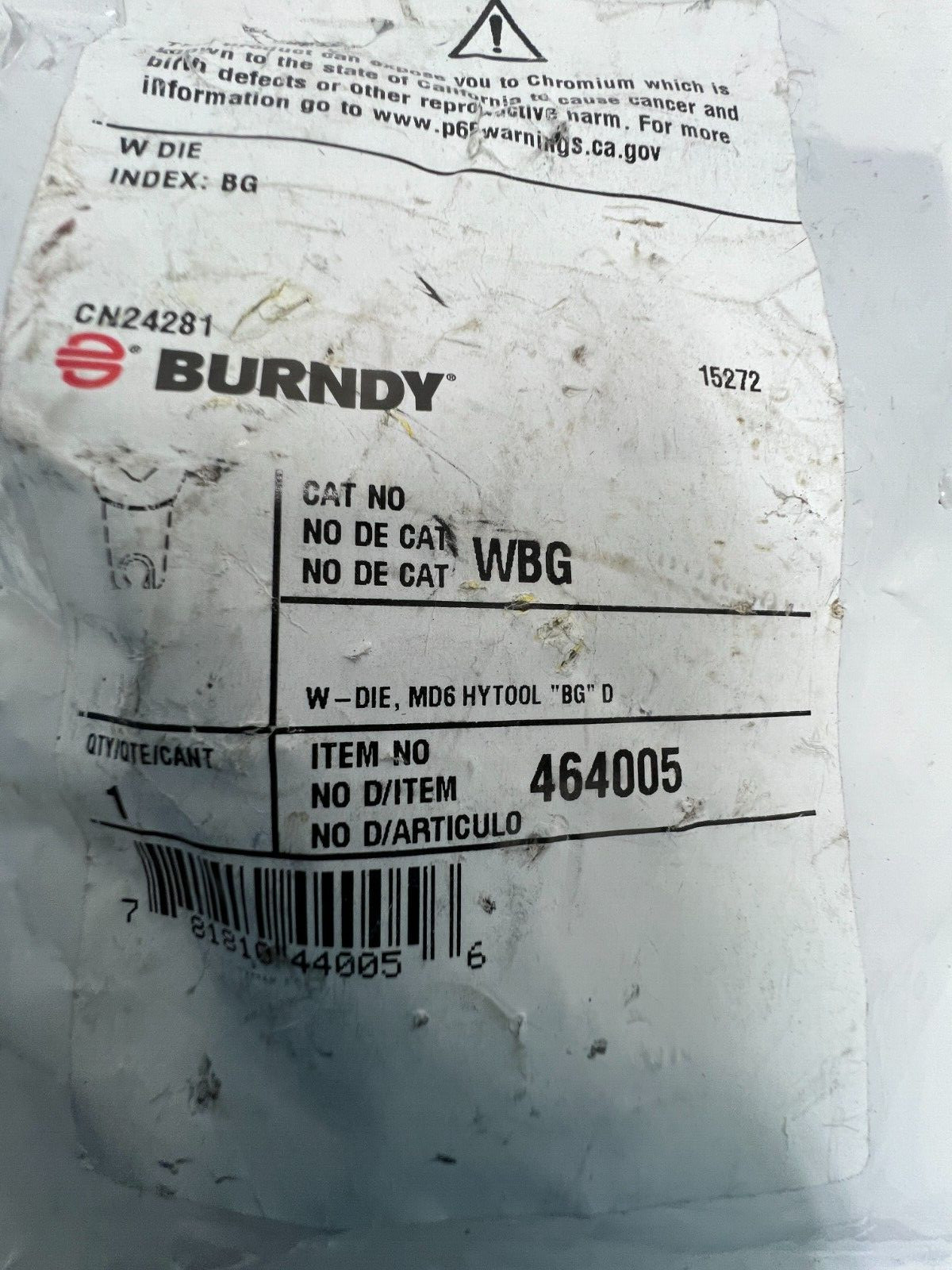 Burndy Upper and Lower Crimping Die 464005 6 to 1/0 AWG Aluminum/6 to 4/0 AWG