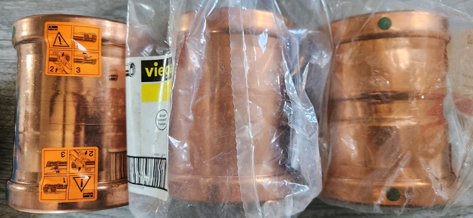 (3) Viega 4″ x 4″ ProPress XL Copper Couplings 20753 no stop, 20738 with stop