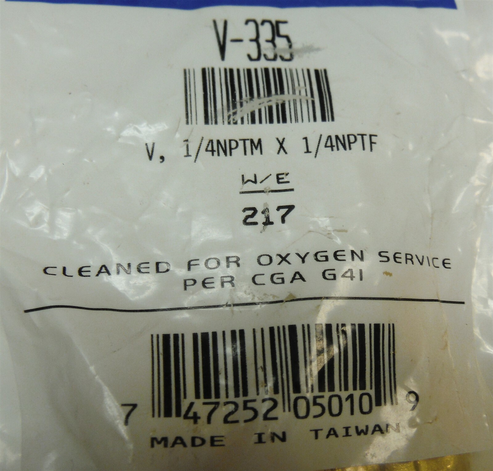 Superior Products WE217 Valve V, 1/4 NPTM X 1/4 NPTF Cleaned for Oxygen Use *d04