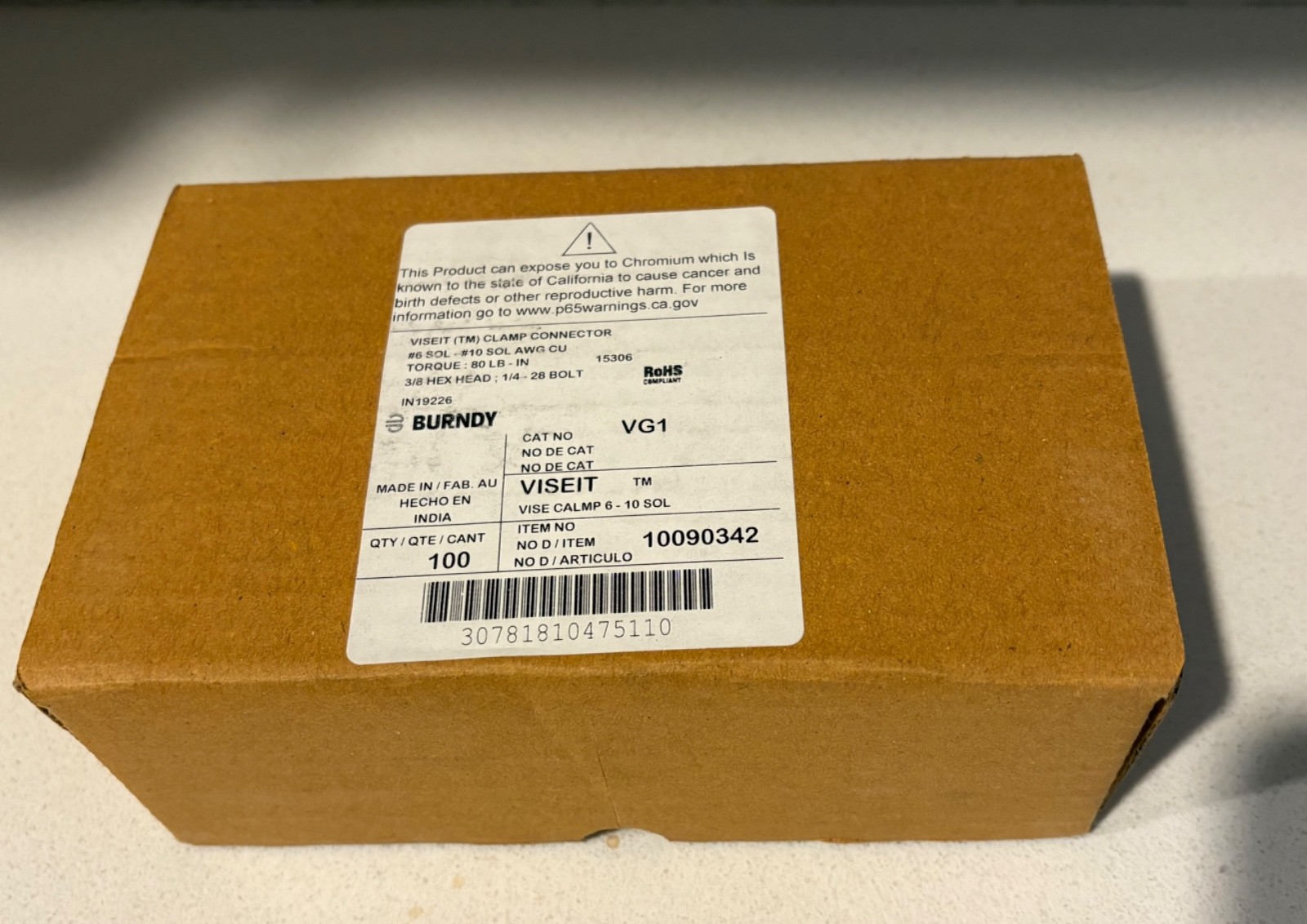 Burndy VG1 VISEIT Vice Clamp #10090342 Copper Alloy Connector #6-#10 Sol BOX 100