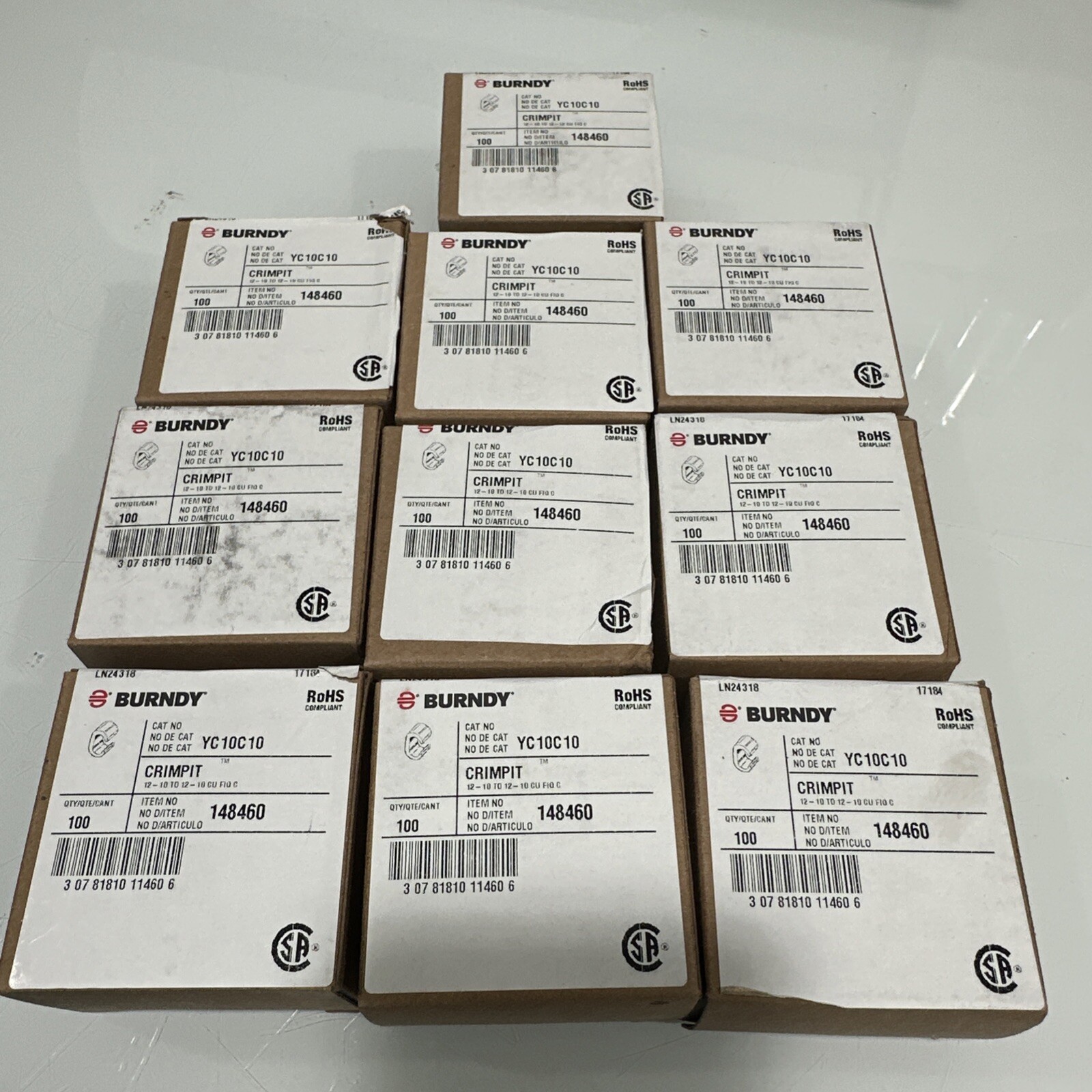 Burndy YC10C10 – 12-10 TO 12-10 CU FIG C (10 Boxes Of 100 EA)