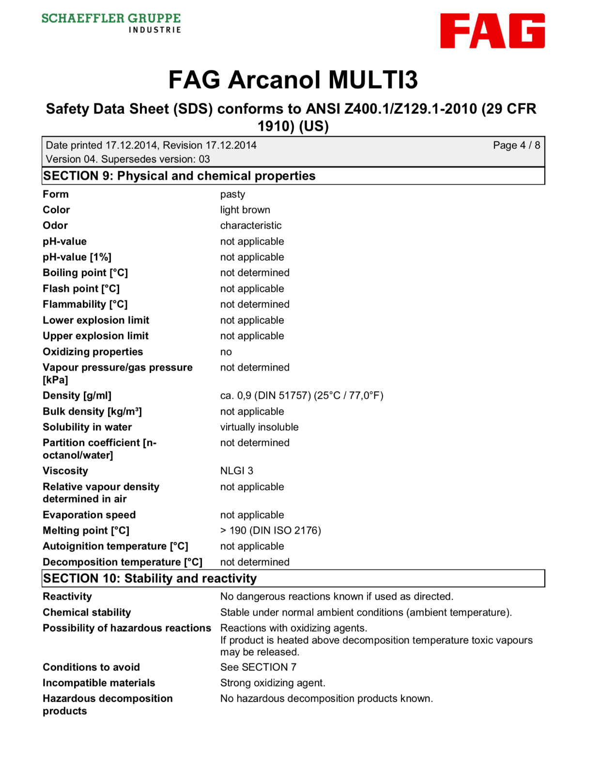 -22°F FAG MULTI3-1KG-E25B Arcanol Grease (-30°C.+120°C/ -22°F.+248°F) NLGI 3