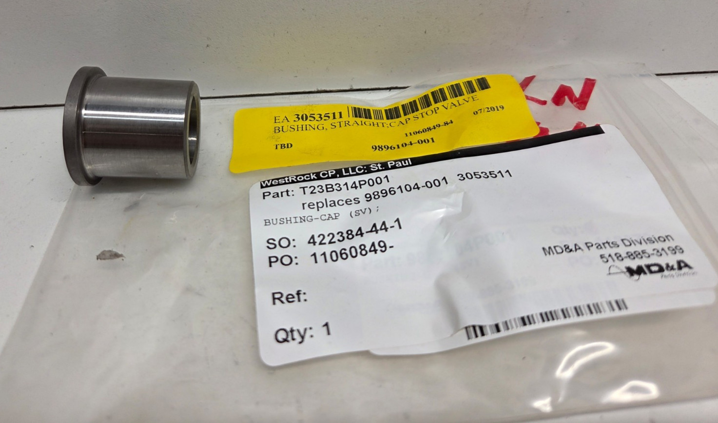 NEW NO BOX! WESTROCK 19MM BORE X 1-1/8″ LONG STOP VALVE BUSHING 83605-1 T23B314P