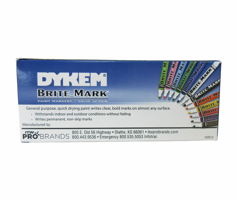 Lot of 12 Dykem #84003 Brite-Mark medium tip WHITE industrial paint marker