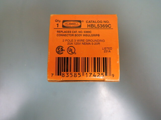HUBBELL HBL5369C Qty of 1 per Lot Power Entry Connector, Power Entry, 20 A, Bla