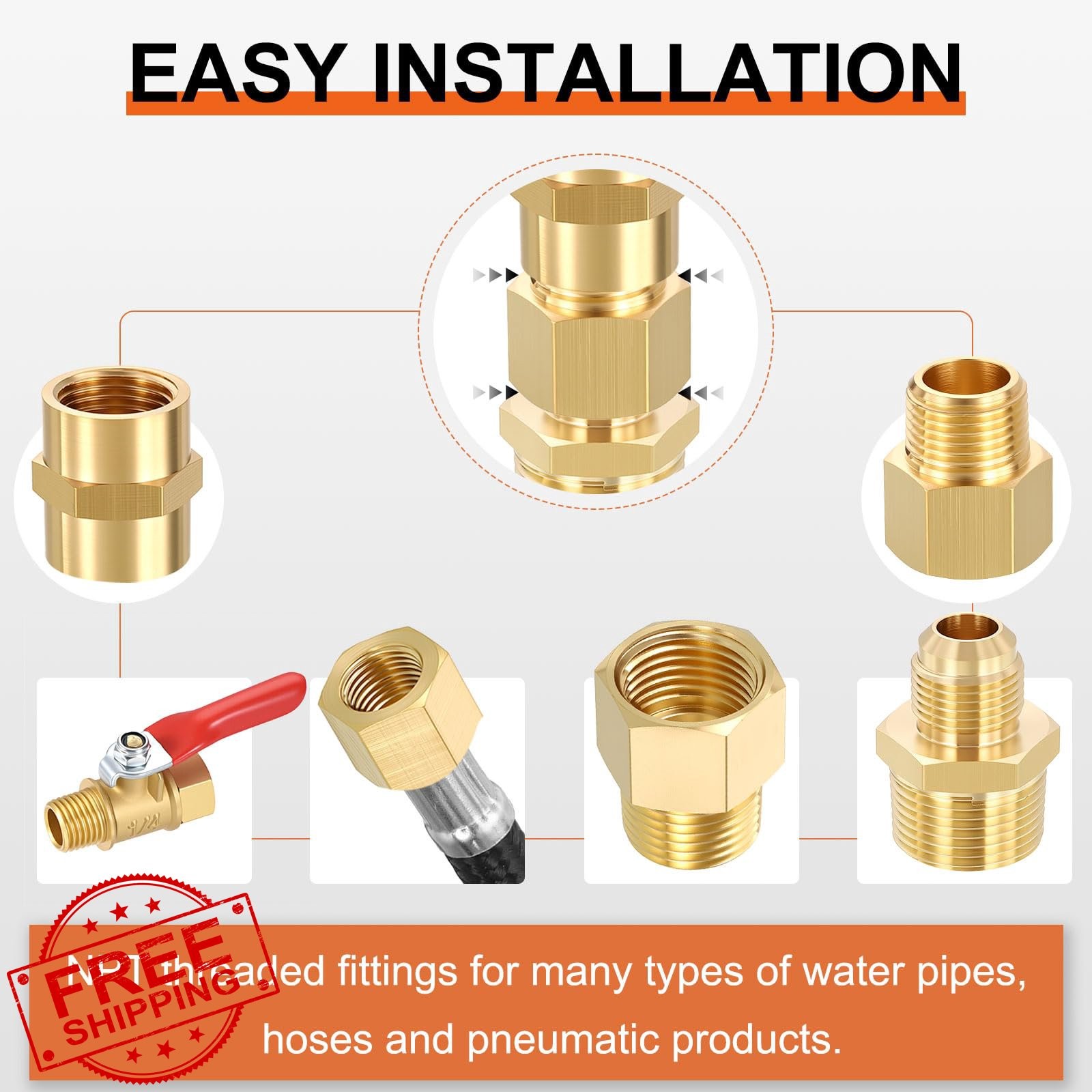 Rebower 3pk 1/2″ FeMale NPT to 1/4″ Male Brass Nipple Adapter