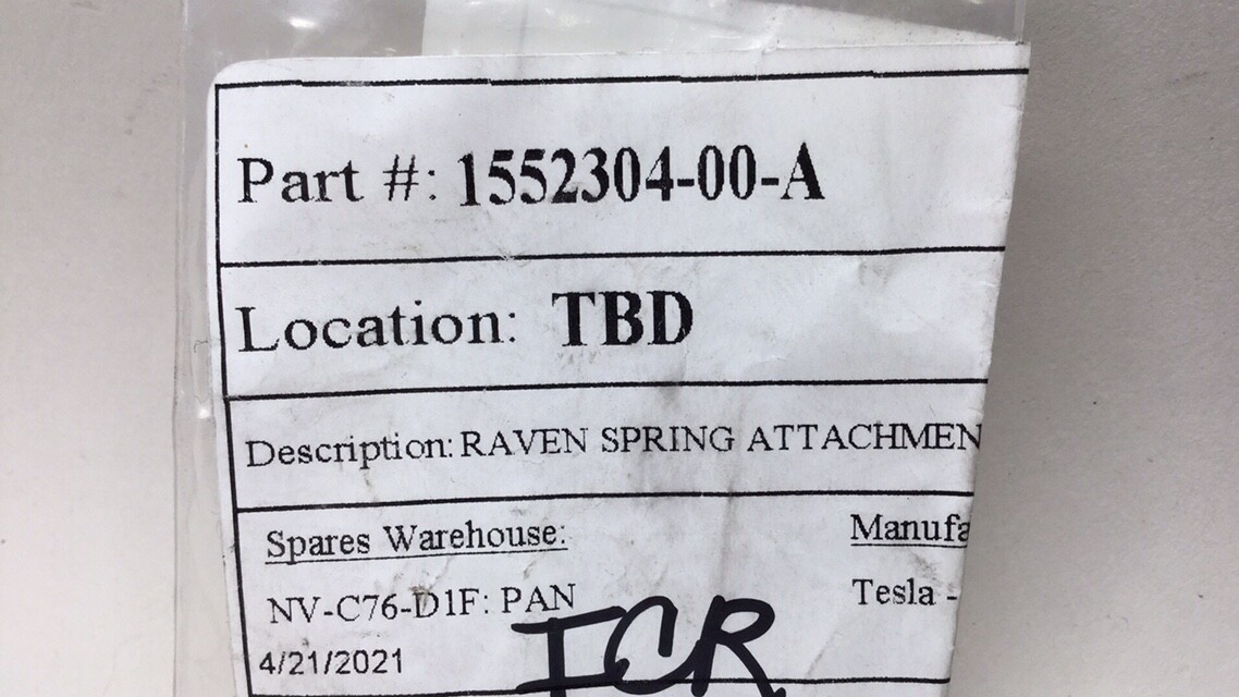 Tesla 1552304-00-A Raven Spring Attachment Plate (Pack Of 5)