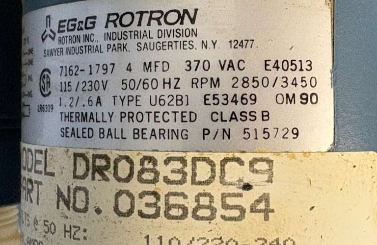 EG&G EGG ROTRON DR083DC9 Regenerative Blower 7162-1797 Part 036854, 515729