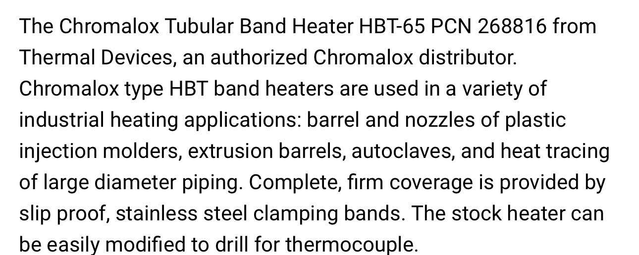 NEW Chromalox HBT-65 Tubular Band Heater; 268816, 120V, 110KW