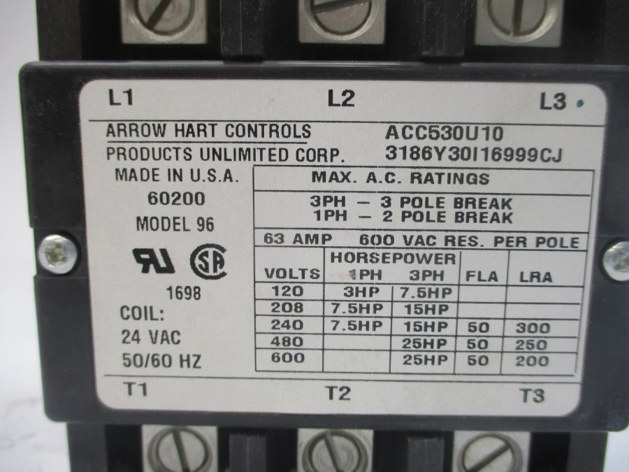 ARROW HART CONTROLS ACC530U10 3186Y30I16999CJ 24VAC 63A NSMP