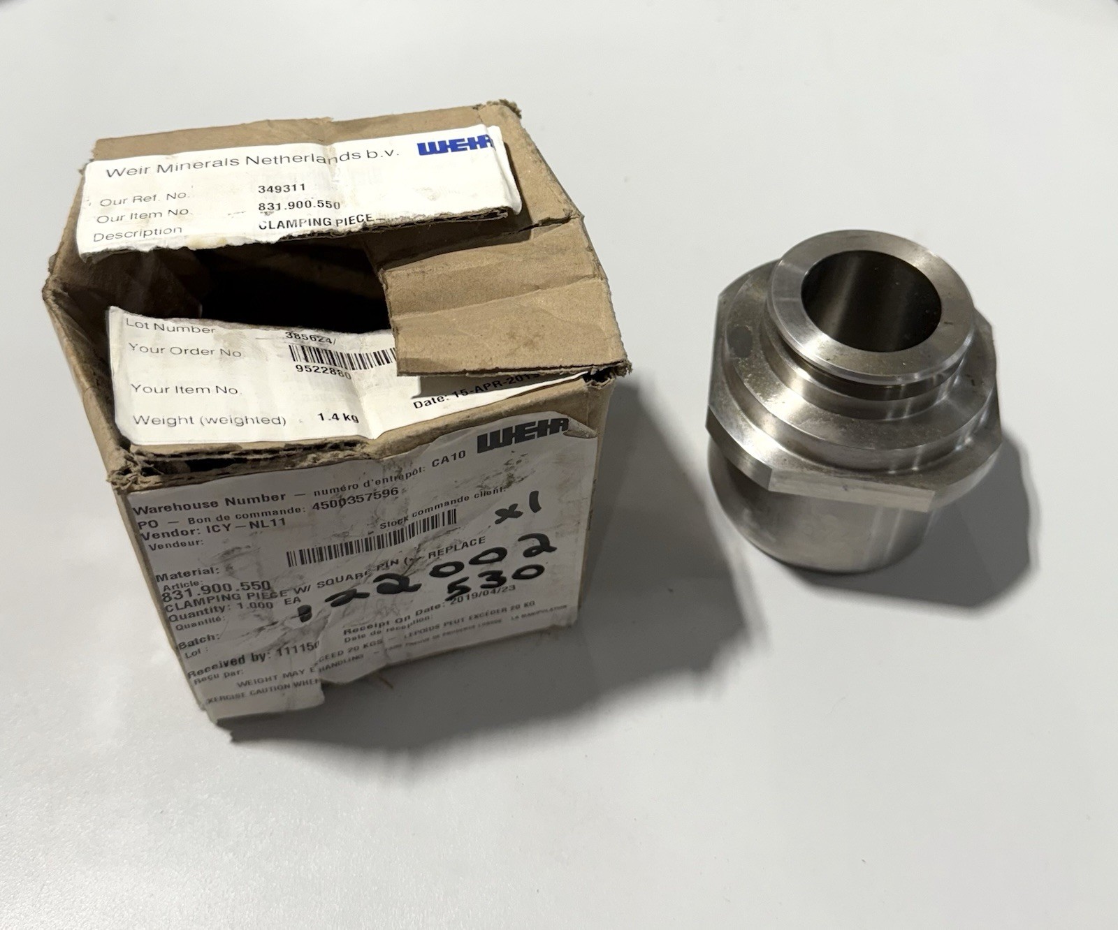 Weir Minerals 831.900.550 / CH-8743 Clamping Piece w/ Square Pin *NEW*