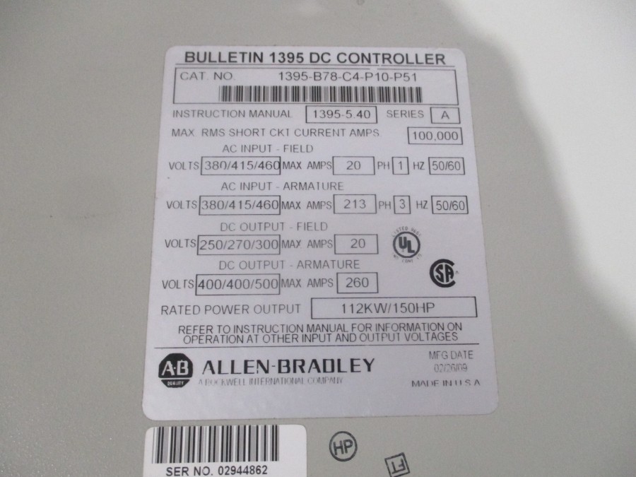 INDUSTRIAL SPARE PART 1395-B78-C4-P10-P51 SER. A 460V 20A NSNP