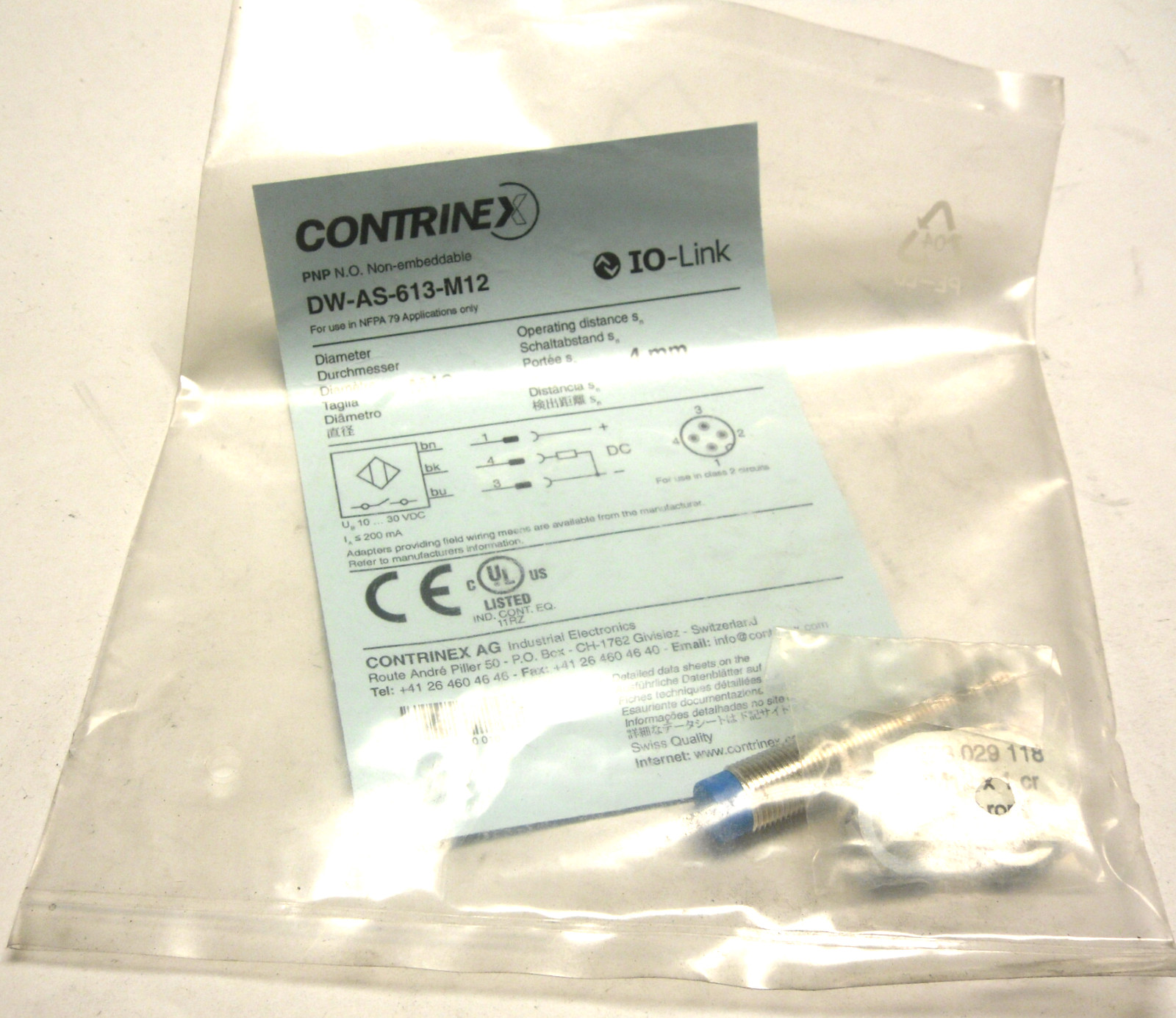 NEW CONTRINEX DW-AS-613-M12 INDUCTIVE SENSOR SWITCH