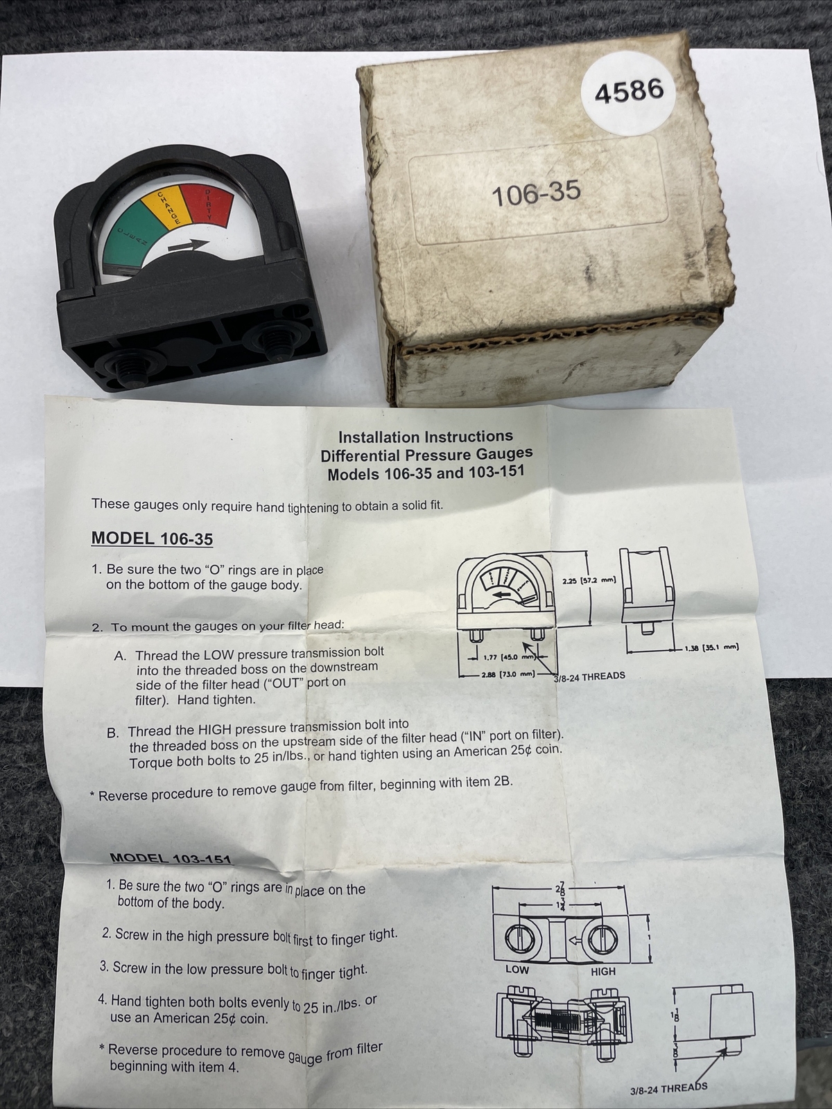 ROSS 106-35 Differential Pressure Gauge 103-151 Clean Dirty