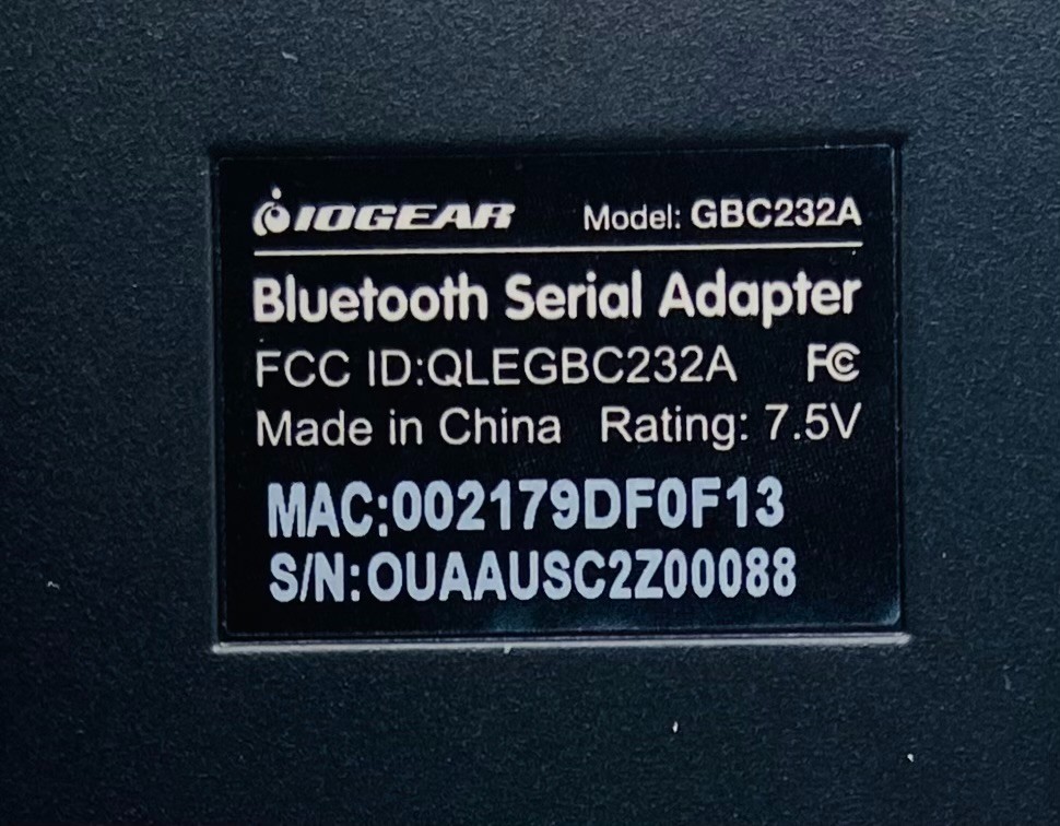 IOGEAR GBC232A BLUETOOTH SERIAL ADAPTER W/POWER ADAPTER YHSW-070030U