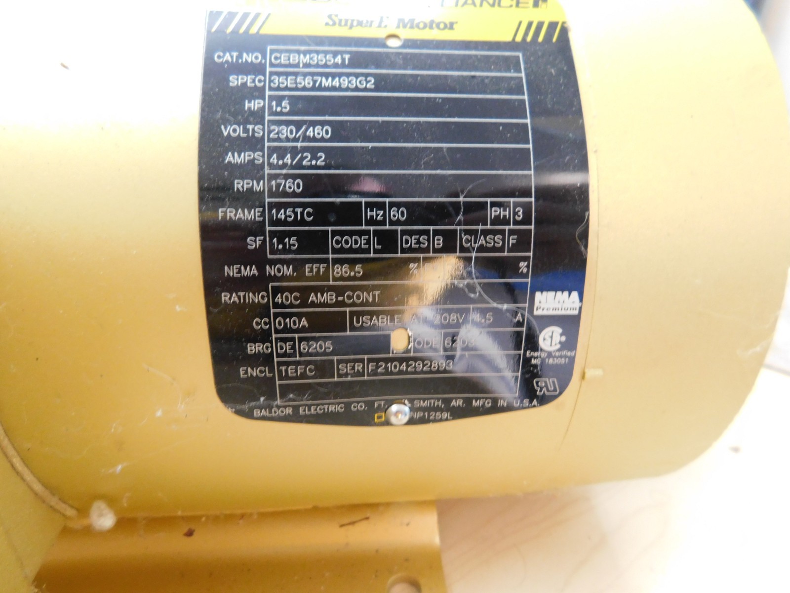 BALDOR CEBM3554T 105603100BQF 230/460V – 4.4/2/2 Amps Super E Motor + Stearns