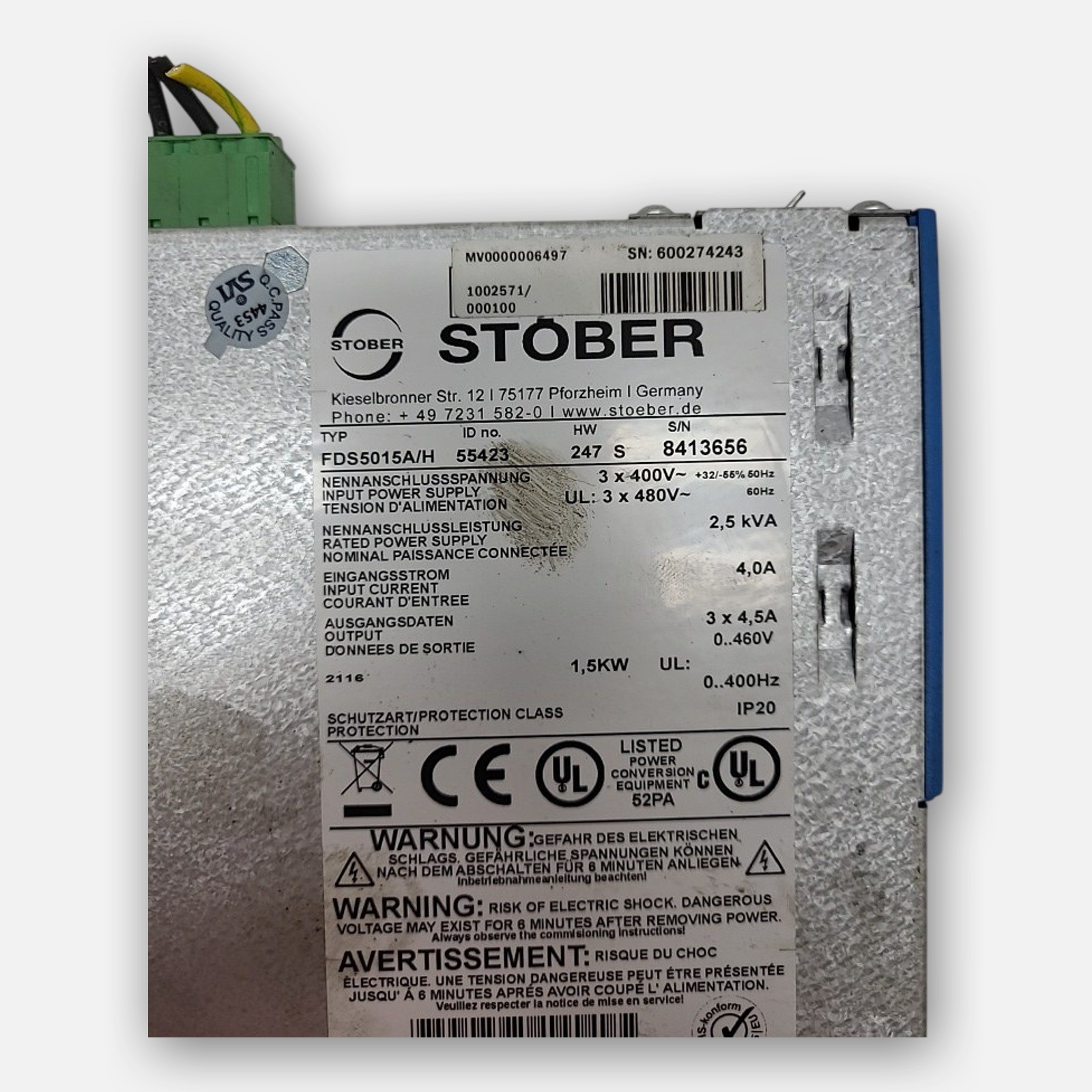 STOBER FDS5015A/H SERVO DRIVE 3 X 400V, 4.0A, 1.5KW