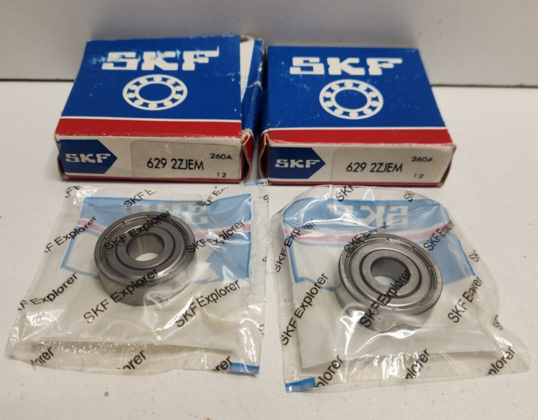 LOT OF 2 NEW IN BOX! GENUINE SKF 9MM ID X 26MM OD BEARINGS 629-2ZJEM