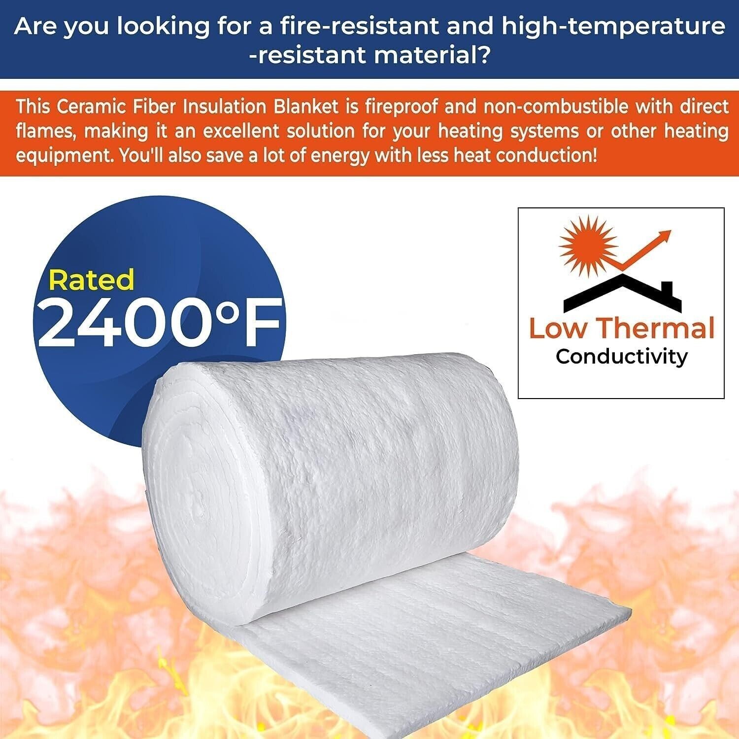 1″ Ceramic Fiber Insulation Blanket 2400F 8# High Temp Insulation 24″ X 25′
