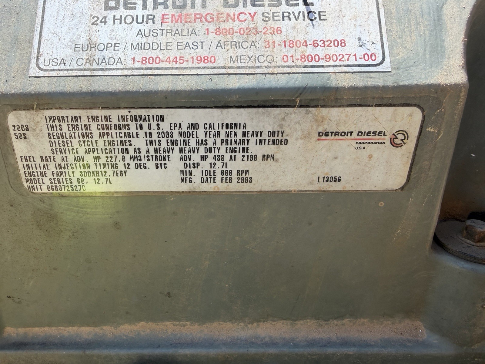 2003 Detroit Diesel 12.7 Series 60 Diesel Engine Core Parts Engine