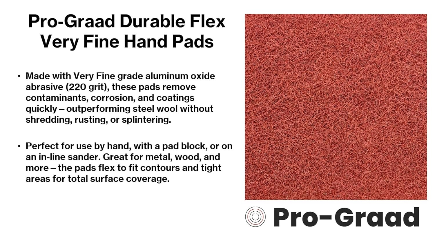 Pro-Graad Durable Flex Hand Pad 4-1/2” x 9” – Very Fine Aluminum Oxide…