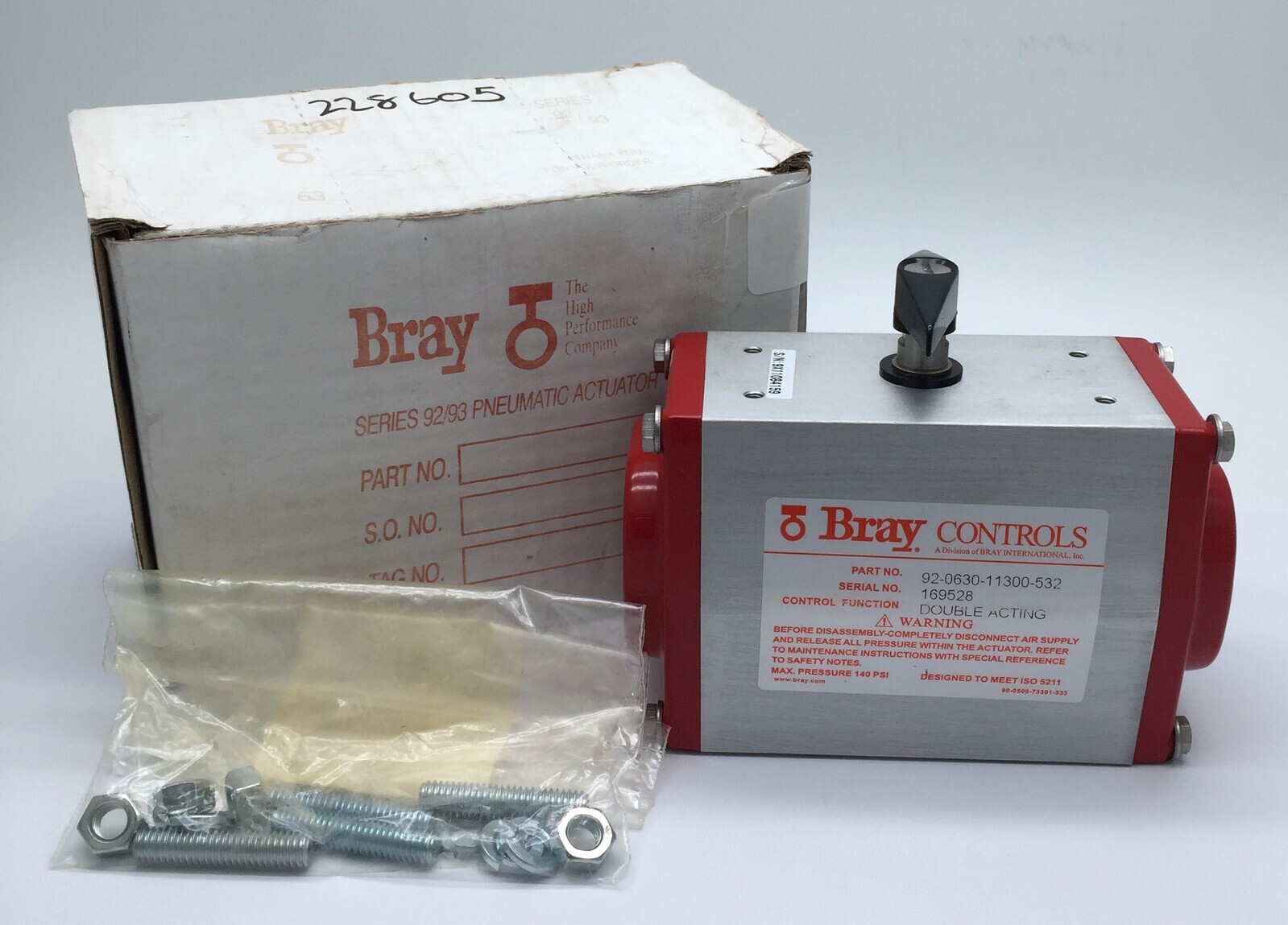 Bray Controls 92–0630-11300-532 Actuator Double Acting Pneumatic Series 92