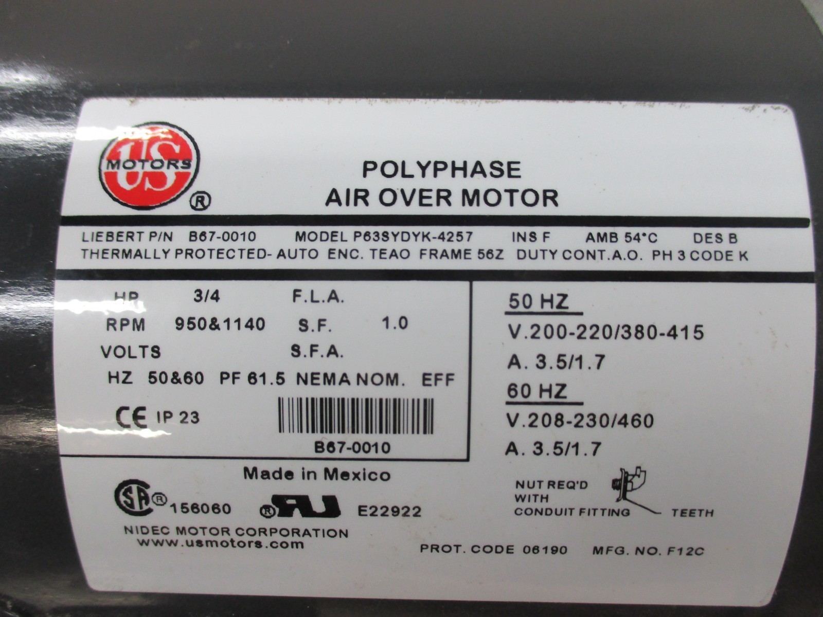 P63SYDYK-4257 US MOTOR ELECTRIC MOTOR 3/4HP NEW