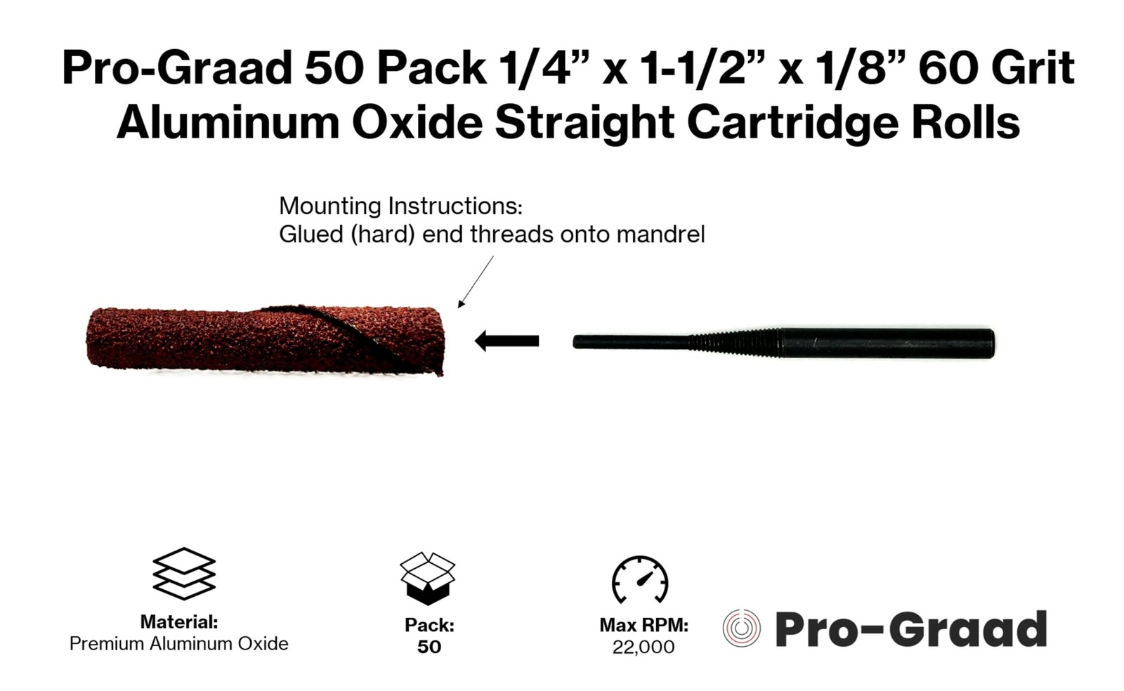 Pro-Graad 1/4” Diameter x 1-1/2” Length x 1/8” Pilot Hole 60 Grit Aluminum…