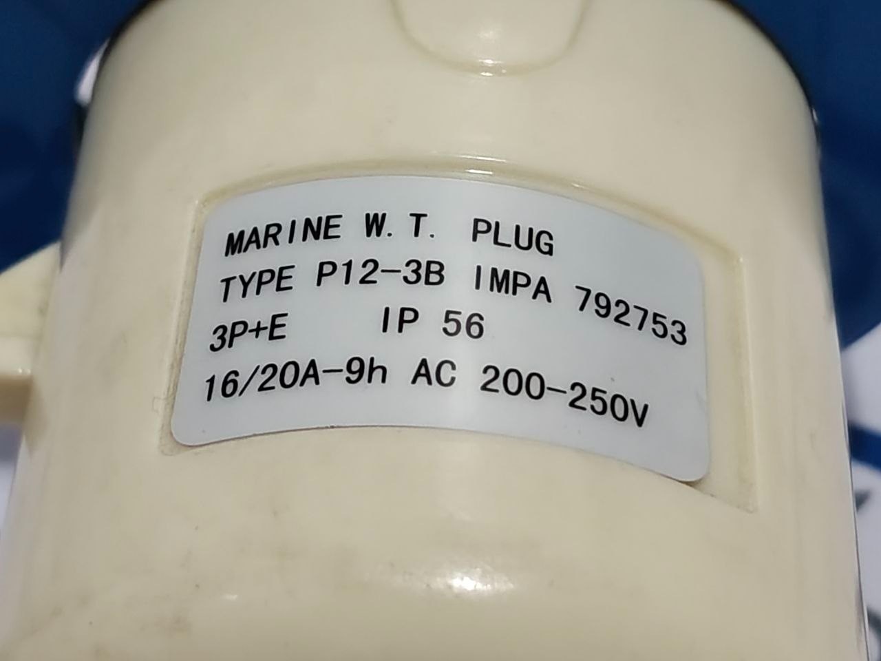 Marine W.T. Plug P12-3B 200-250VAC IP56 16/20A-9h