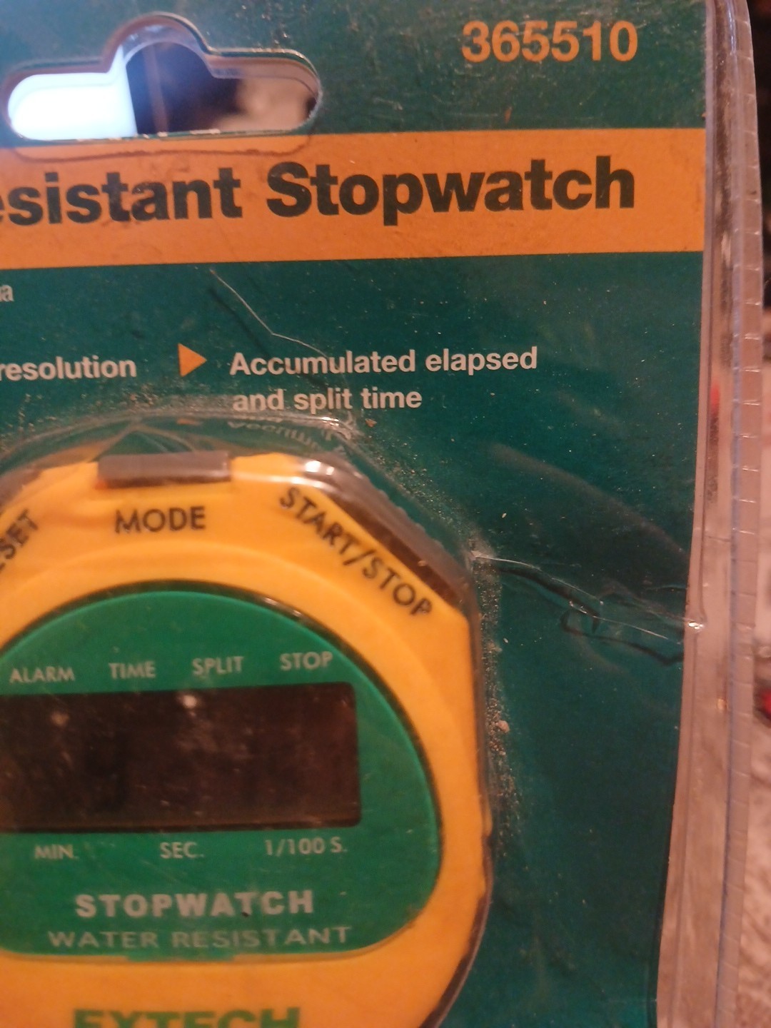 Extech 365510 Water Resistant Yellow Stopwatch with Timer & Clock