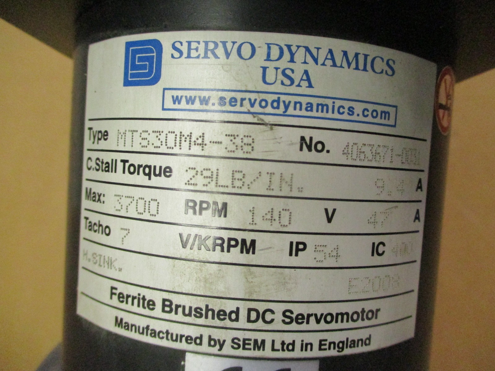 Servo Dynamics USA MTS30M4-38 29LB/IN Ferrite Brushed DC Servomotor 53369FM