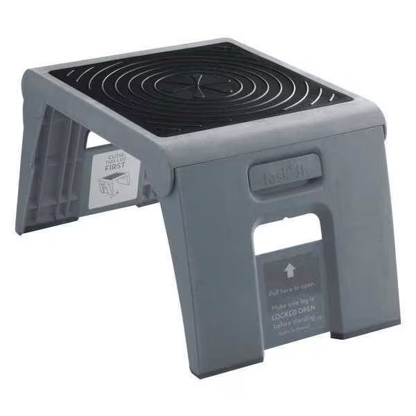 Folding Step Stool 1 Step 300 lb Plastic 9.5 In Gray Non Slip Tread