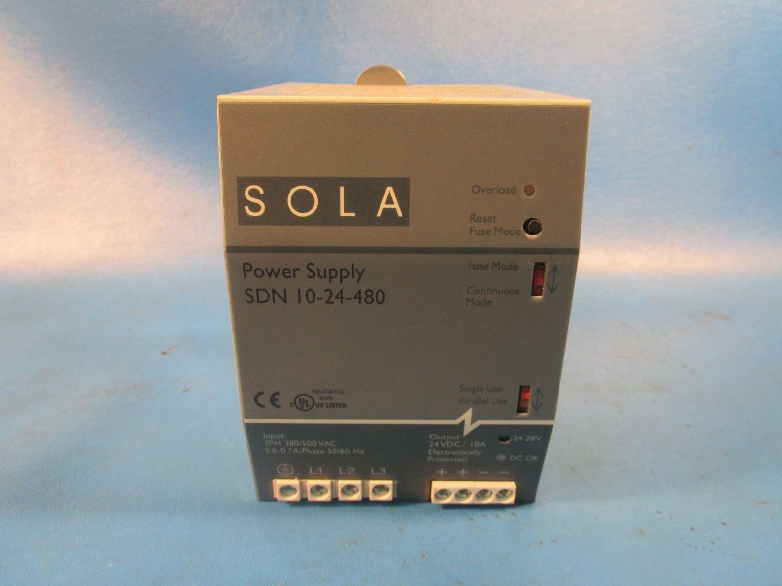 USED SOLA SDN 10-24-480, Power Supply Input 3PH 380/500V Output 24VDC/10A
