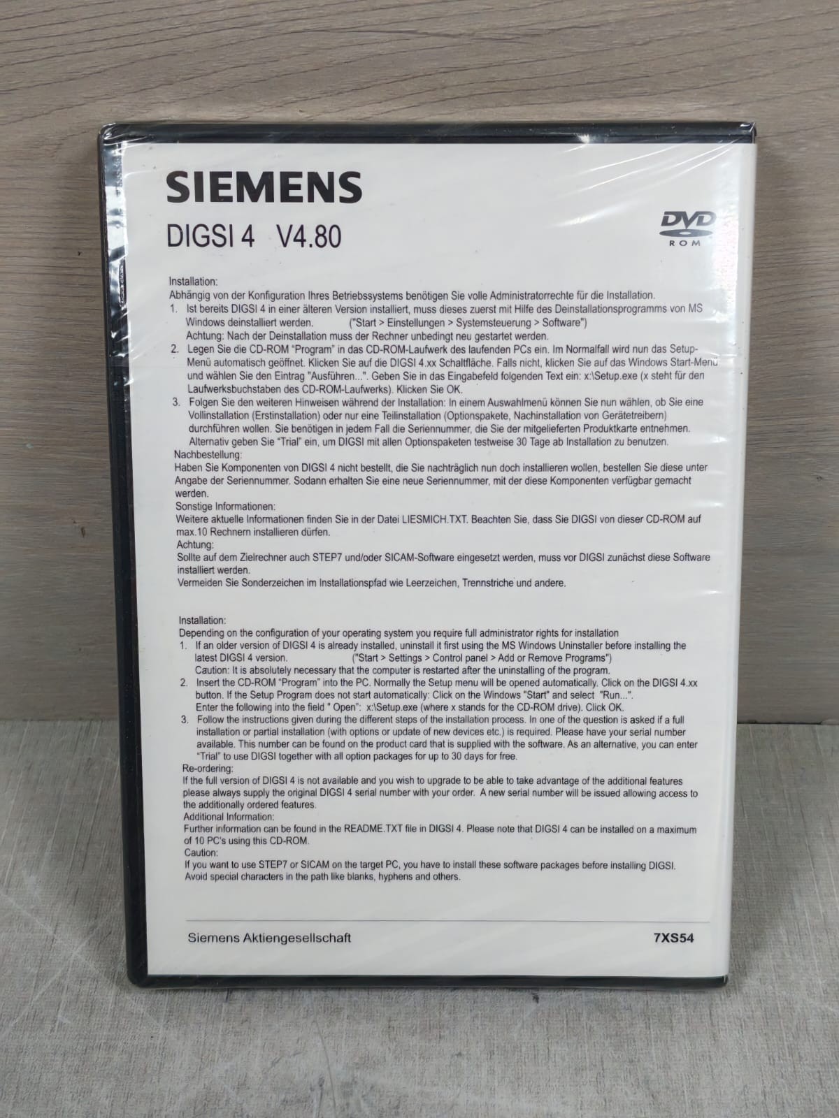 SIEMENS DIGSI4 V4.80 7XS5400-0AA00 BASIS CD-VERSION OPERATIING PROG.FOR SIPROTEC