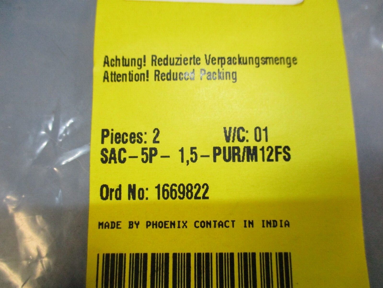 Phoenix Contact SAC-5P-1,5-PUR/M12FS Sensor Cable V/C: 01 NEW Lot of 2