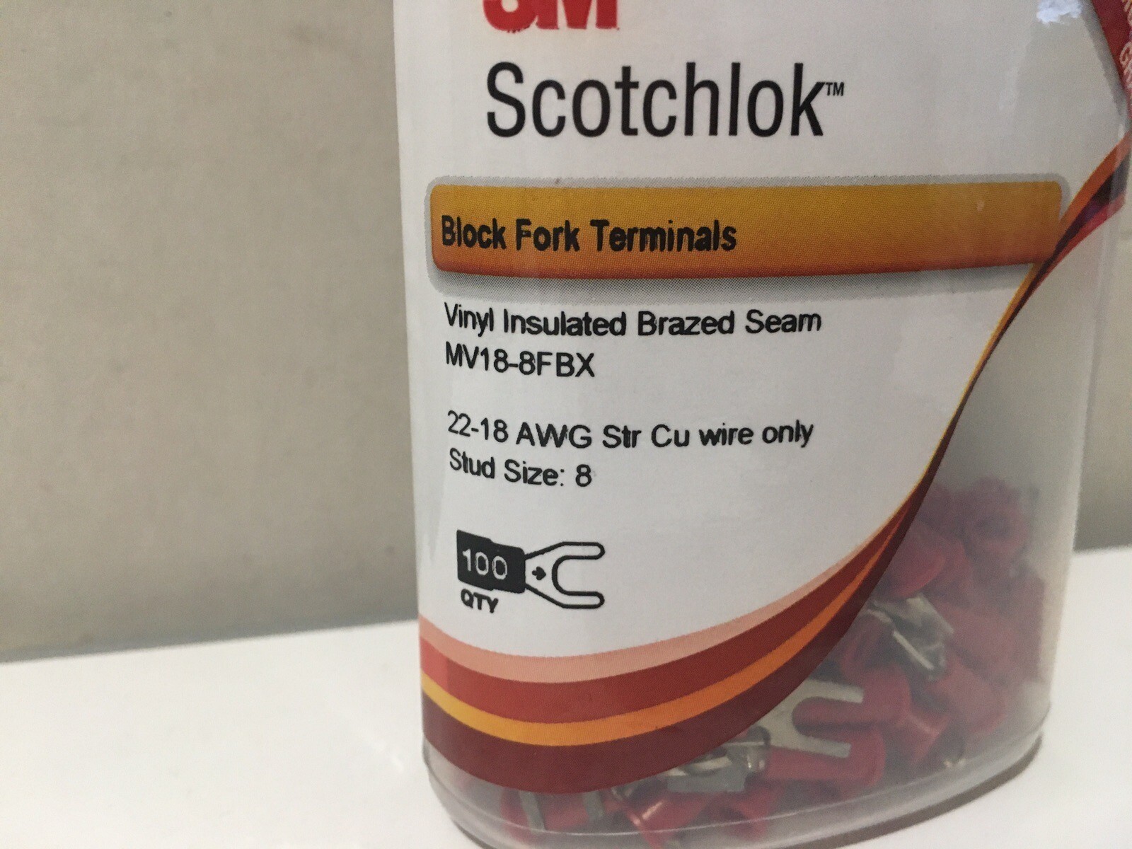 Case of 100 3M Scotchlok MV18-8FBX Block Fork Vinyl Insulated Stud Size 8