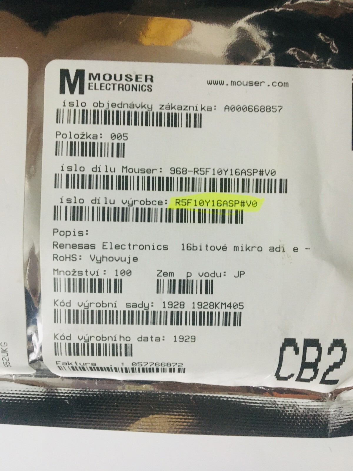 Mouser Electronics R5F10Y16ASP#V0 IC MCU 16BIT (90 qty)