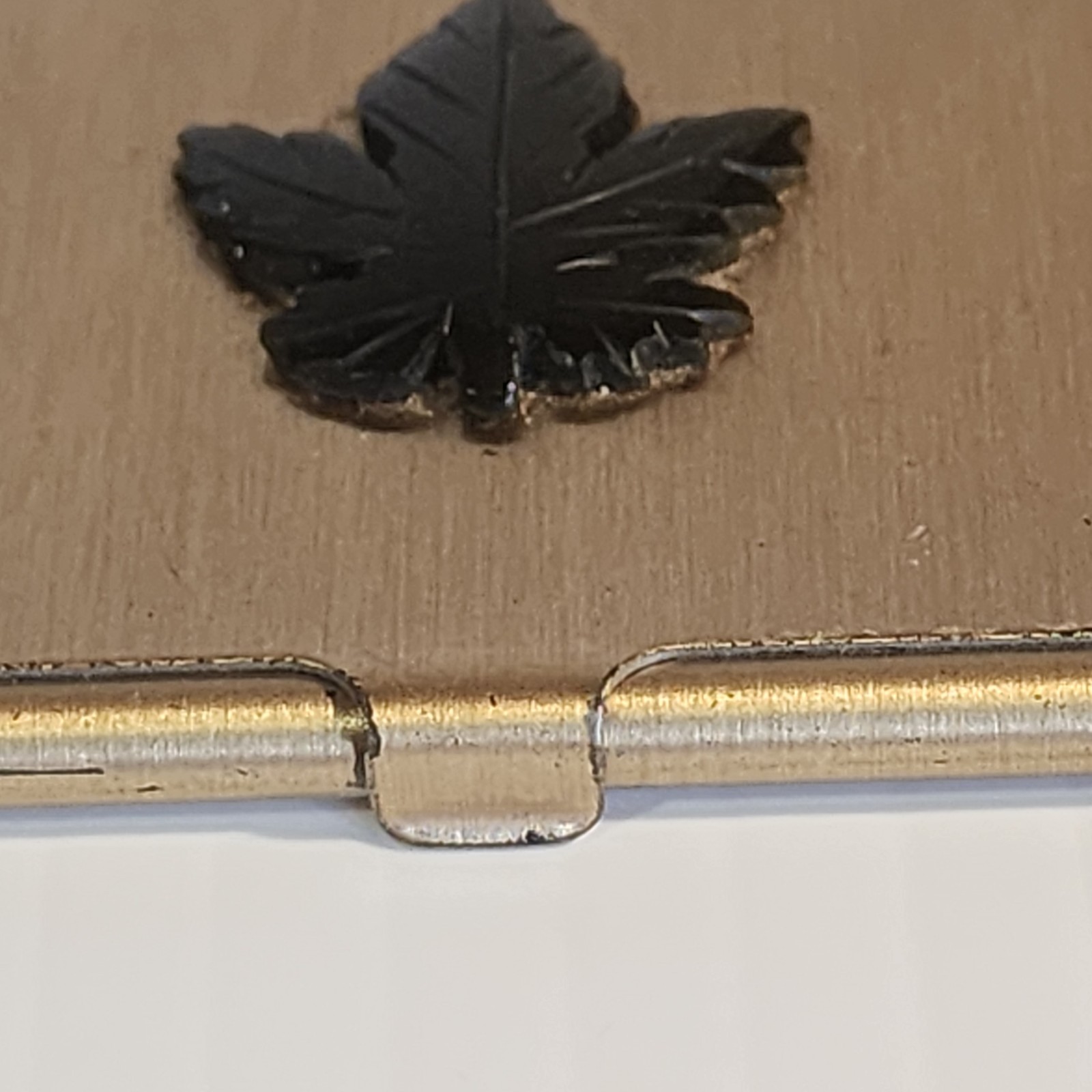 Vintage Brass Business Card Holder Maple Leaf Canada Souvenir Gold Tone Case