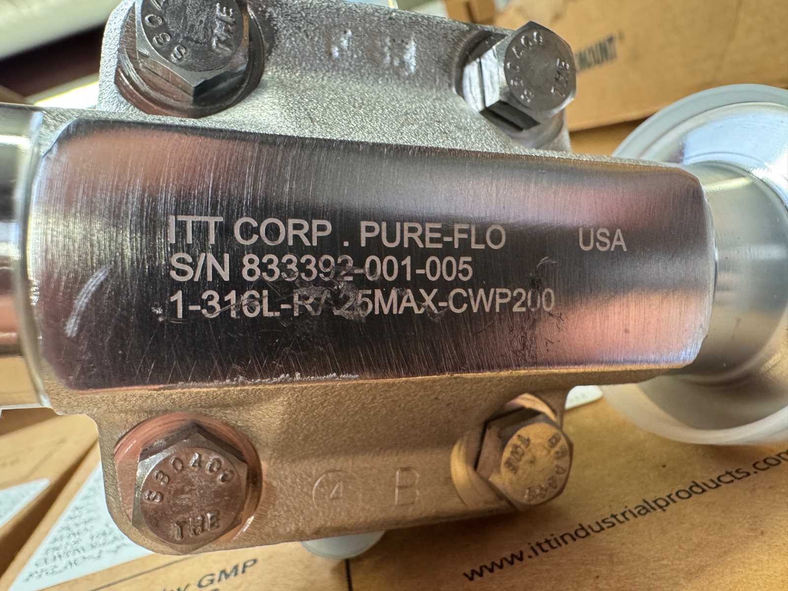 ITT Pure-Flo SS Diaphragm Valve FIG. NO. 1-F-419-6-0-4-TM17-913S-S2-M2-M17-SQDB
