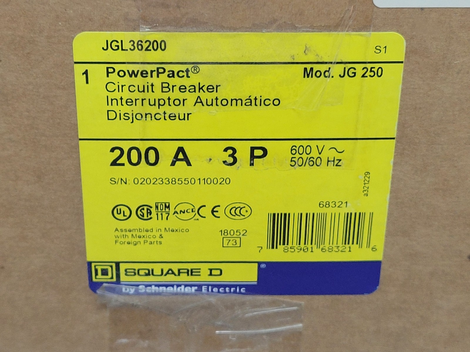 Square D JGL36200 Circuit Breaker.