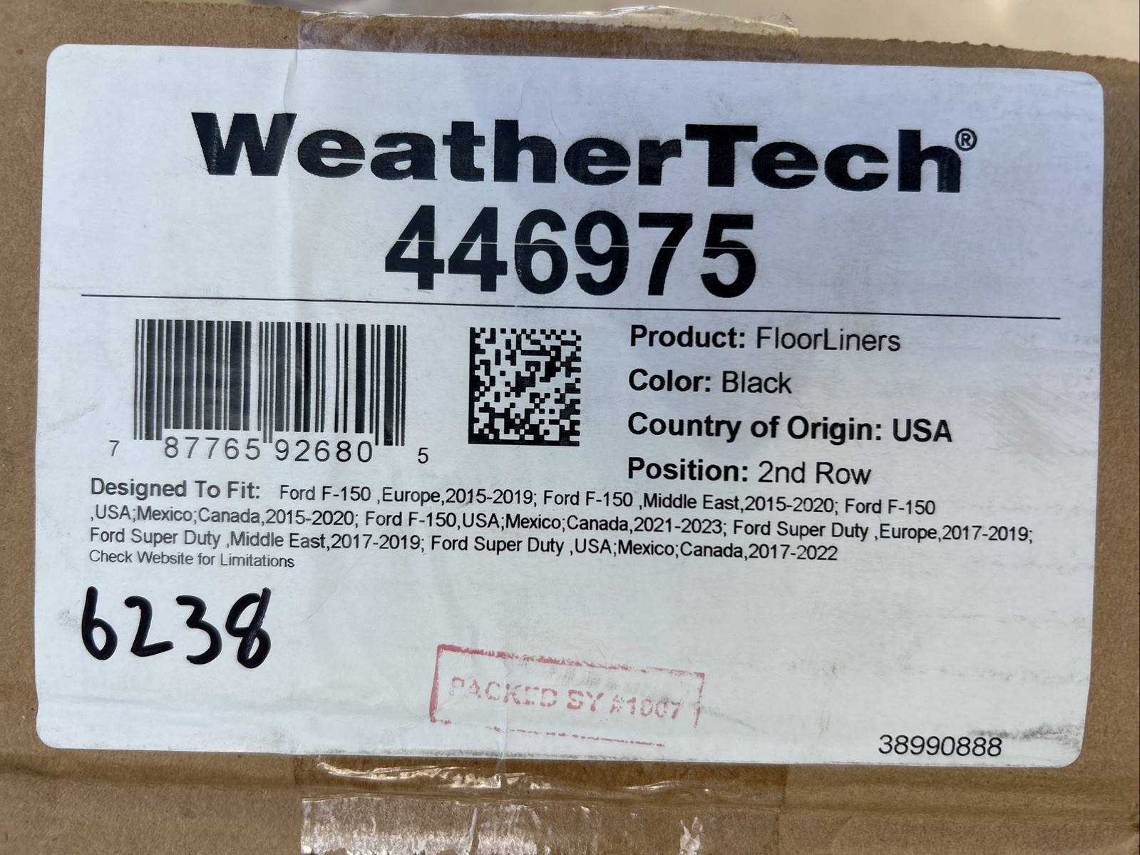 WeatherTech 446975 Molded FloorLiner Mat 2nd Row 2015-2024 F150 Ext Cab (6238)