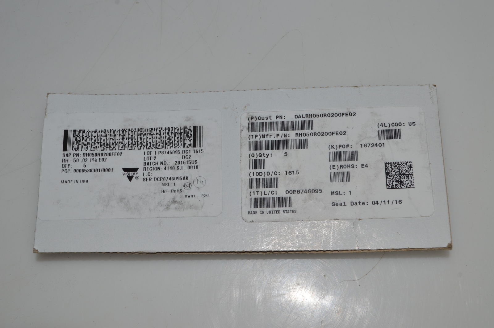 ^^ VISHAY DALE RH-50 50W .020 1% POWER RESISTOR — NEW IN PACKAGE (GCV81)