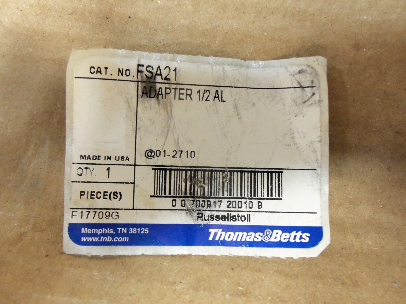 NEW LOT OF 2 THOMAS & BETTS FSA21 CONDUIT PLUG ADAPTER 1/2 AL
