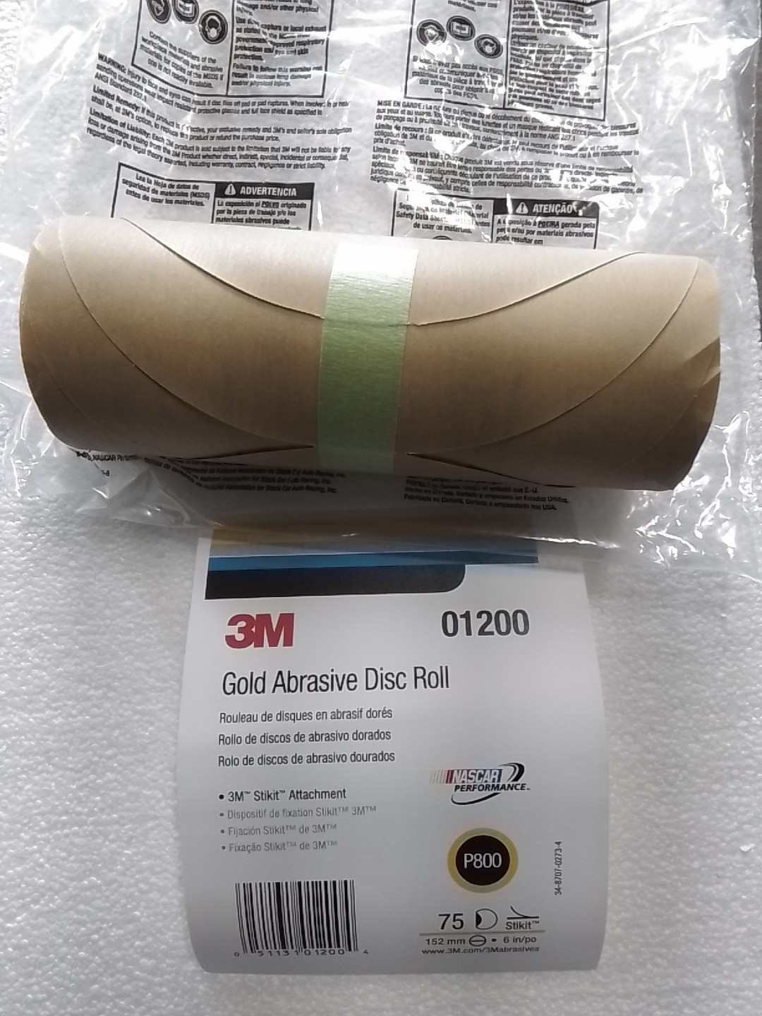 3M 01200 Stikit Gold Paper Disc 216U, 6 in, P800A grade, 75 discs 1 roll